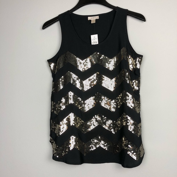 Loft Black and Gold Chevron Sequined Tank Top - Picture 2 of 5